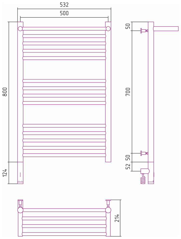 Полотенцесушитель электрический Сунержа Богема с полкой 3.0 800х500 / МЭМ левый Без покрытия