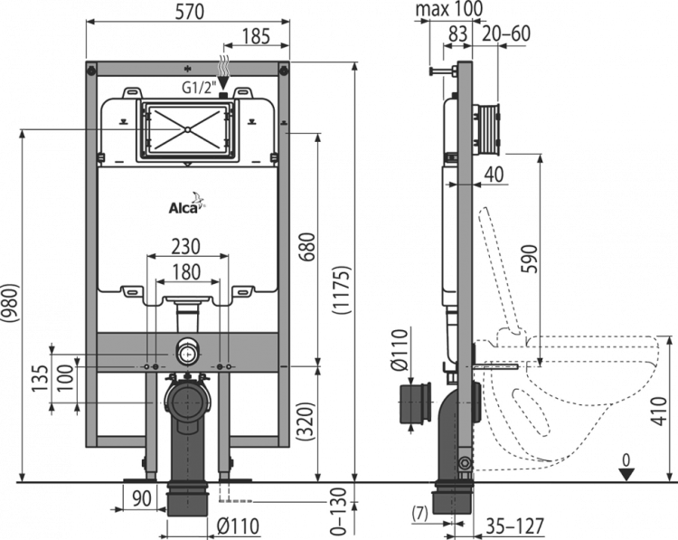 Скрытая система инсталляции для сухой установки (для гипсокартона) Alcadrain AM1101/1200 Sádromodul Slim