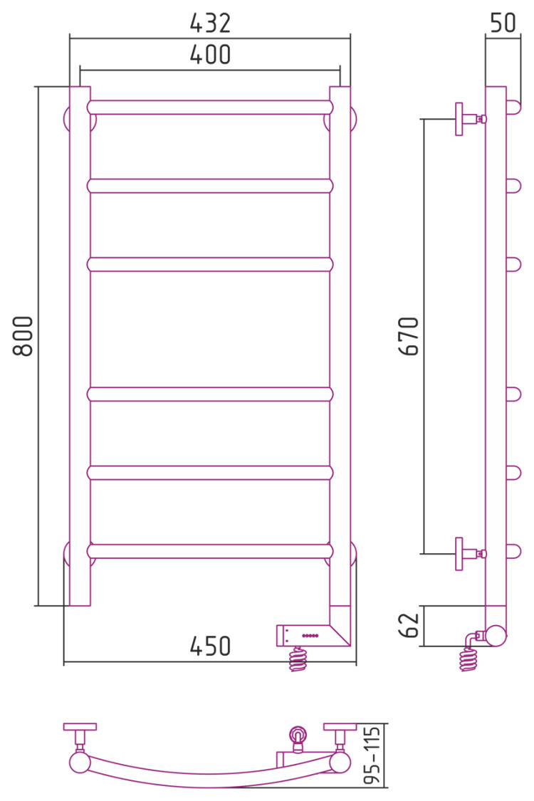 Полотенцесушитель электрический Сунержа Галант 2.0 800х400 МЭМ правый Матовый чёрный