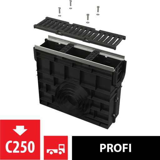 Пескоуловитель для дренажного канала AVZ103 с металлической рамой и чугунной решеткой C250 Alcadrain AVZ103R-R202