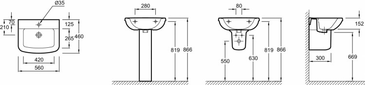 Раковина (56 х 46 см) с одним отверстием для смесителя. Jacob Delafon PANACHEE1434-00