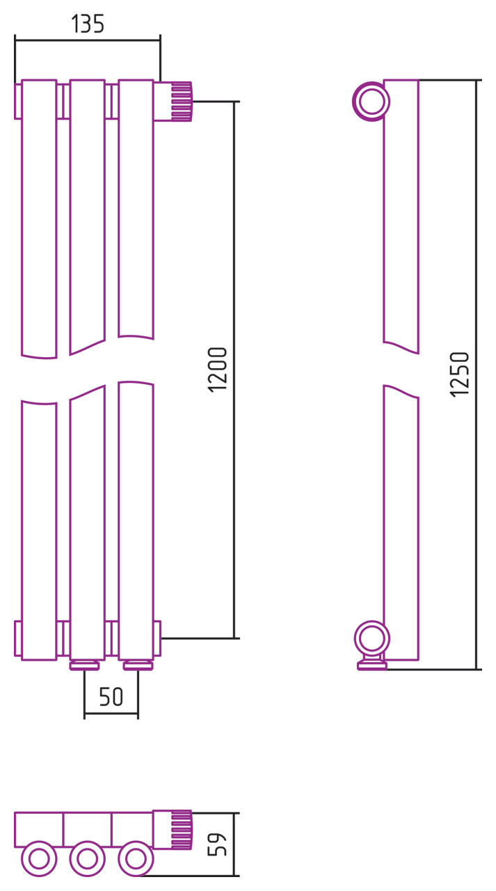 Отопительный радиатор Сунержа Эстет-0 EU50 правый 1200х135 3 секции Состаренная бронза