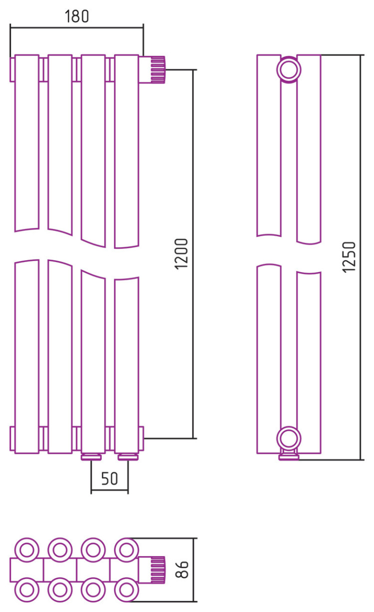 Отопительный радиатор Сунержа Эстет-00 EU50 1200х180 4 секции Белый