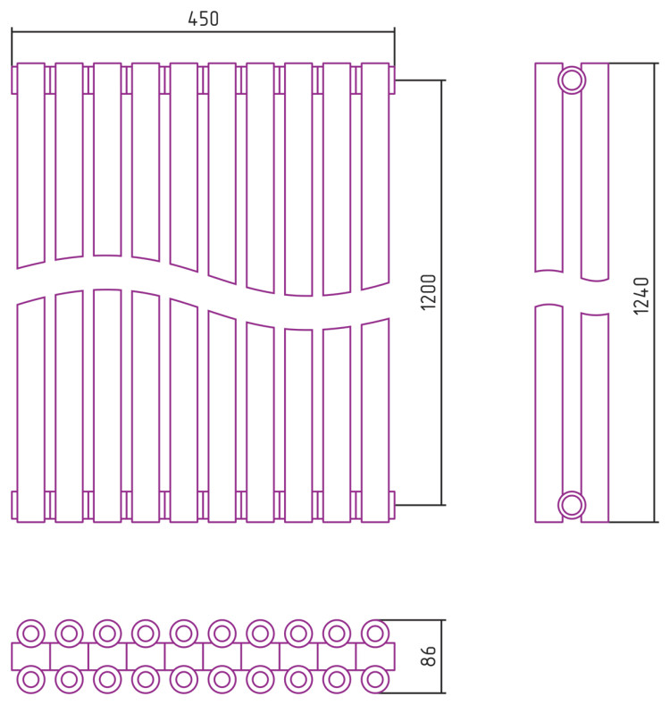 Отопительный радиатор Сунержа Эстет-00 1200х450 10 секций Сатин