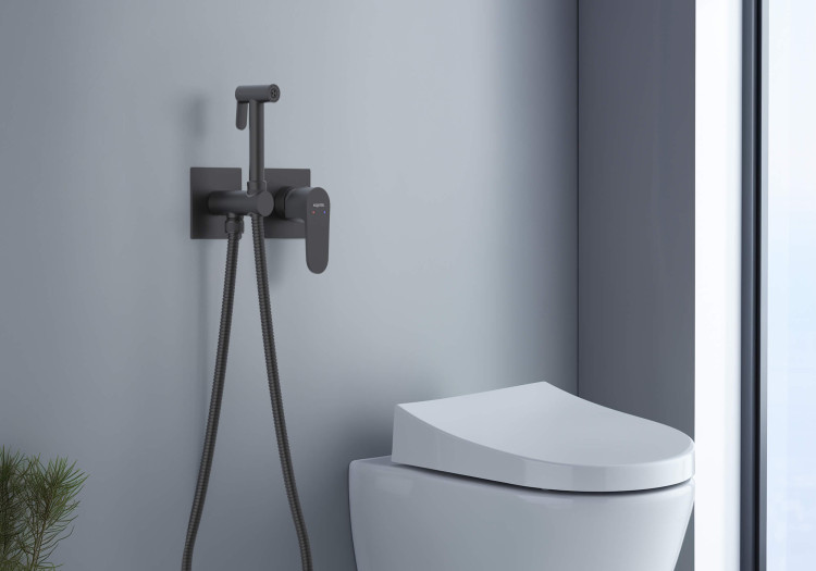 Комплект для гигиенического душа встроенный 2 отв. (смеситель + гигиеническая лейка + шланг) Aquatek, матовый черный AQ1220MB ОБЕРОН