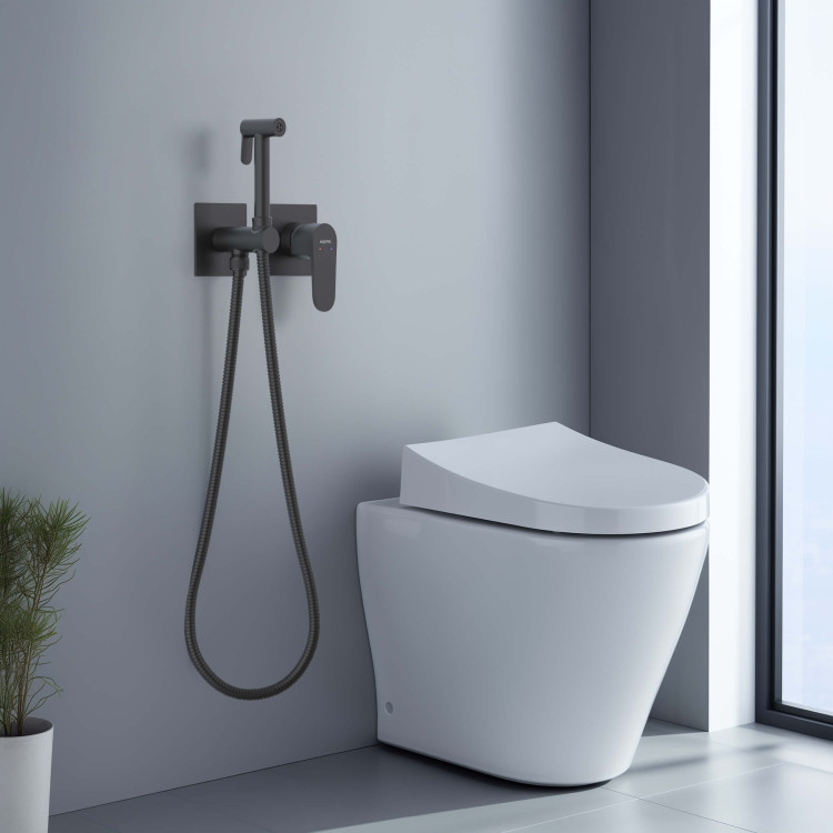 Комплект для гигиенического душа встроенный 2 отв. (смеситель + гигиеническая лейка + шланг) Aquatek, матовый черный AQ1220MB ОБЕРОН