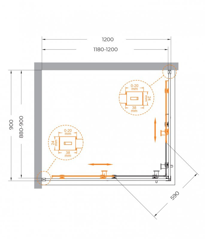 Душевой уголок RELAX-304-AH-2 Cezares RELAX-304-AH-2-120/90-C-CR