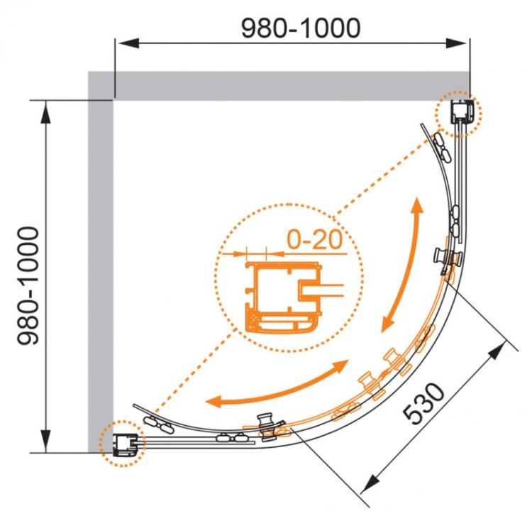 Душевой уголок ANIMA R-2 Cezares ANIMA-W-R-2-100-P-Cr