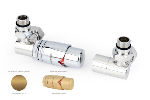 Автоматический терморегулятор Сунержа 3D левый G 1/2&quot; НР х G 3/4&quot; НГ (набор) Матовое золото