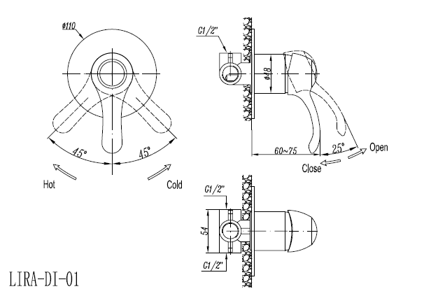 Встраиваемый смеситель для душа Cezares LIRA-C-DIM-02