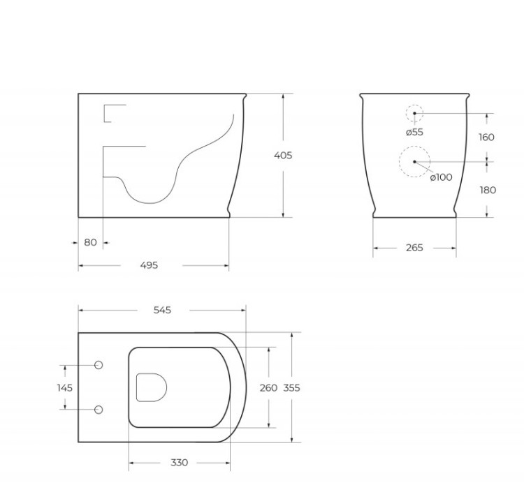 Унитаз приставной, P-trap BelBagno BB10150CB