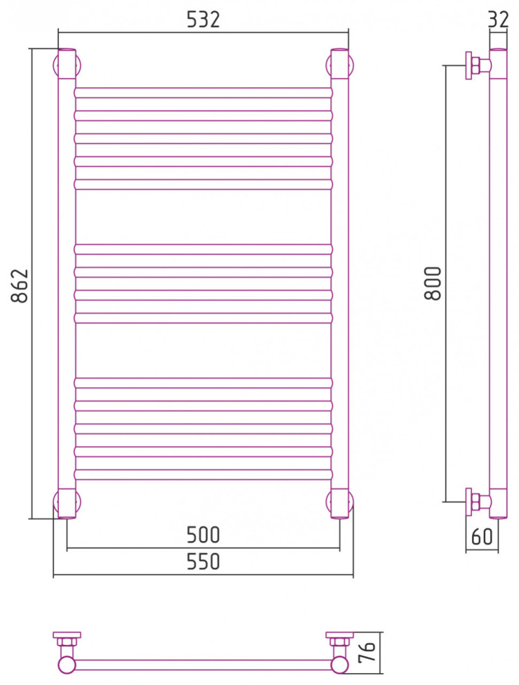 Полотенцесушитель водяной Сунержа Богема+ прямая 800х500 Без покрытия