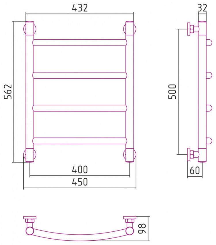 Полотенцесушитель водяной Сунержа Галант+ 500х400 Тёмный титан муар
