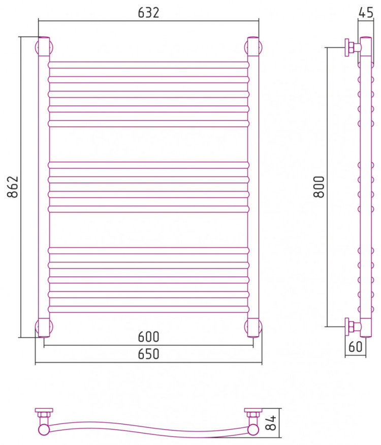 Полотенцесушитель водяной Сунержа Флюид+ 800х600 Сатин