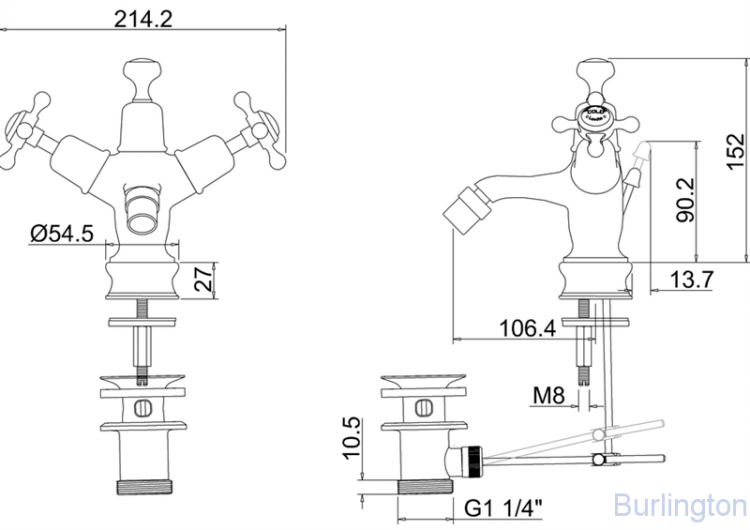 Смеситель для биде на 1 отверстие Regent, с донным клапаном [CLR13 BLA]