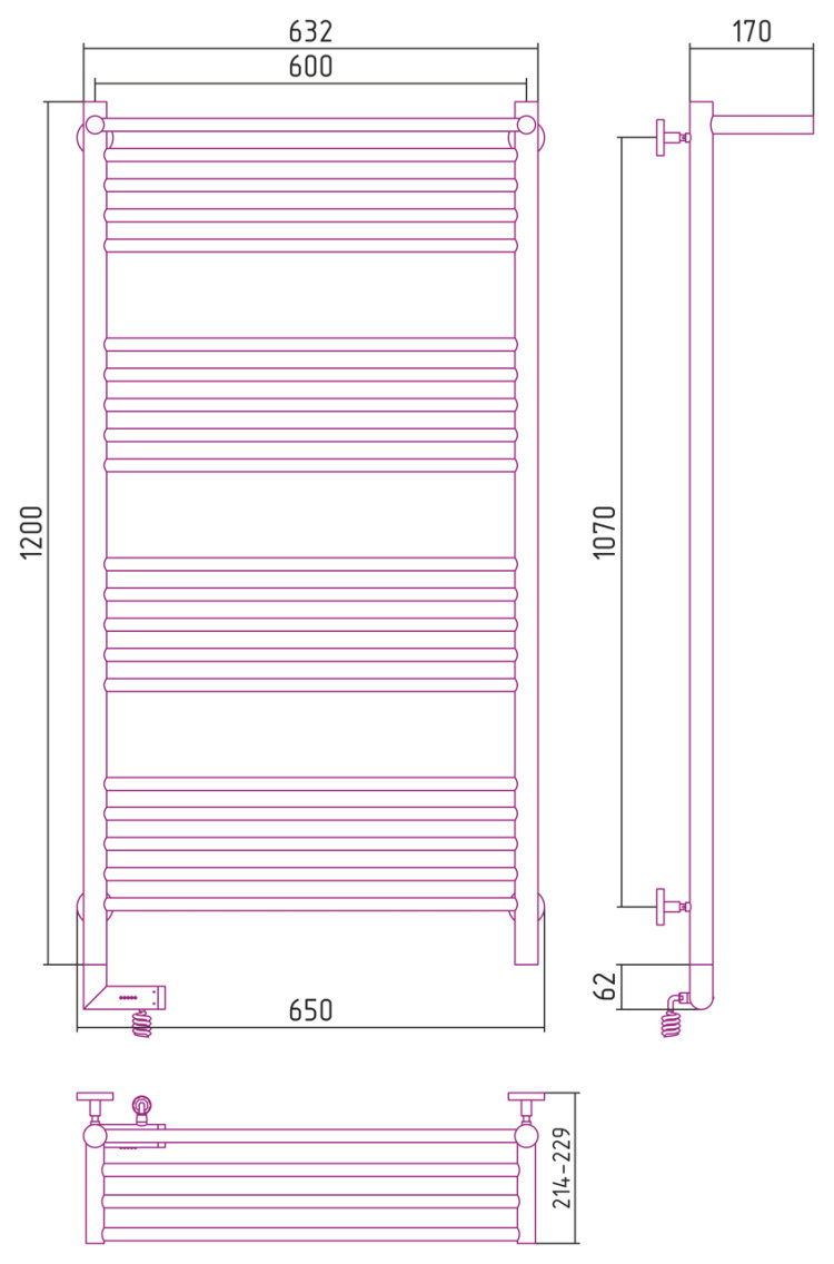 Полотенцесушитель электрический Сунержа Богема с полкой 2.0 1200х600 МЭМ левый Без покрытия