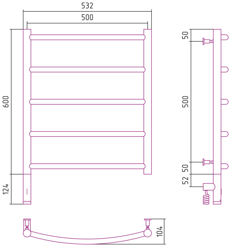 Полотенцесушитель электрический Сунержа Галант 3.0 600х500 МЭМ левый Матовая шампань