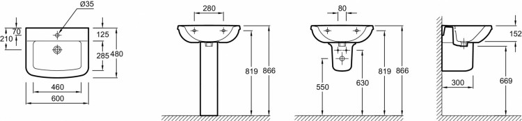 Раковина (60 х 48 см)  с одним отверстием для смесителя Jacob Delafon PANACHEE1435-00