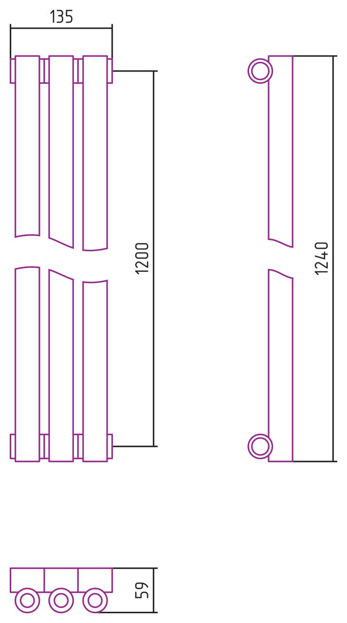 Отопительный радиатор Сунержа Эстет-0 1200х135 3 секции Сатин