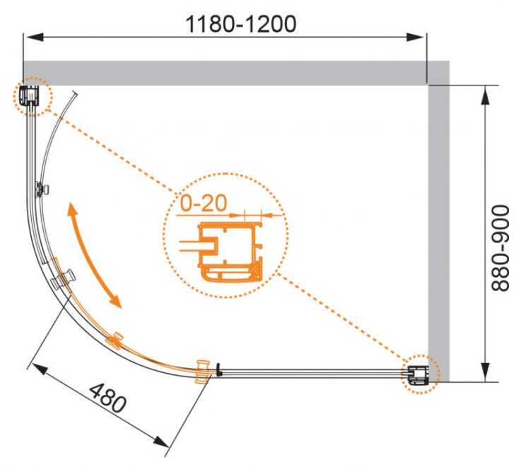 Душевой уголок ANIMA RH-1 Cezares ANIMA-W-RH-1-120/90-C-Cr