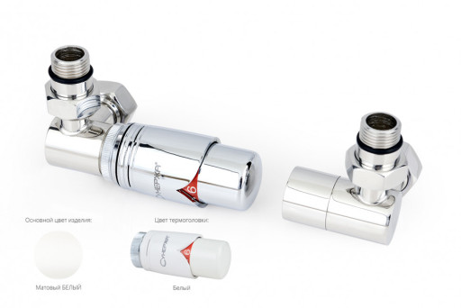 Автоматический терморегулятор Сунержа 3D левый G 1/2&quot; НР х G 3/4&quot; НГ (набор) Матовый белый