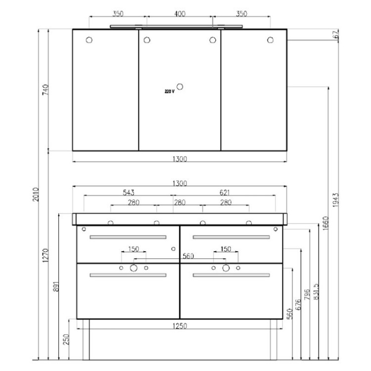 Тумба с раковиной Villeroy&Boch 2Day2 125 подвесная