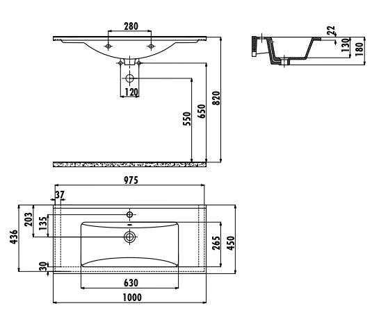 CREAVIT Раковина SU100.6  меб.(45*100 см) АНТРАЦИТ