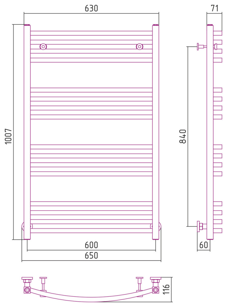 Полотенцесушитель водяной Сунержа Аркус 1000х600 Матовый чёрный