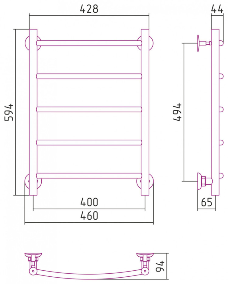 Полотенцесушитель водяной Стилье Версия-Н2 600х400 (5) Г 18 Белый