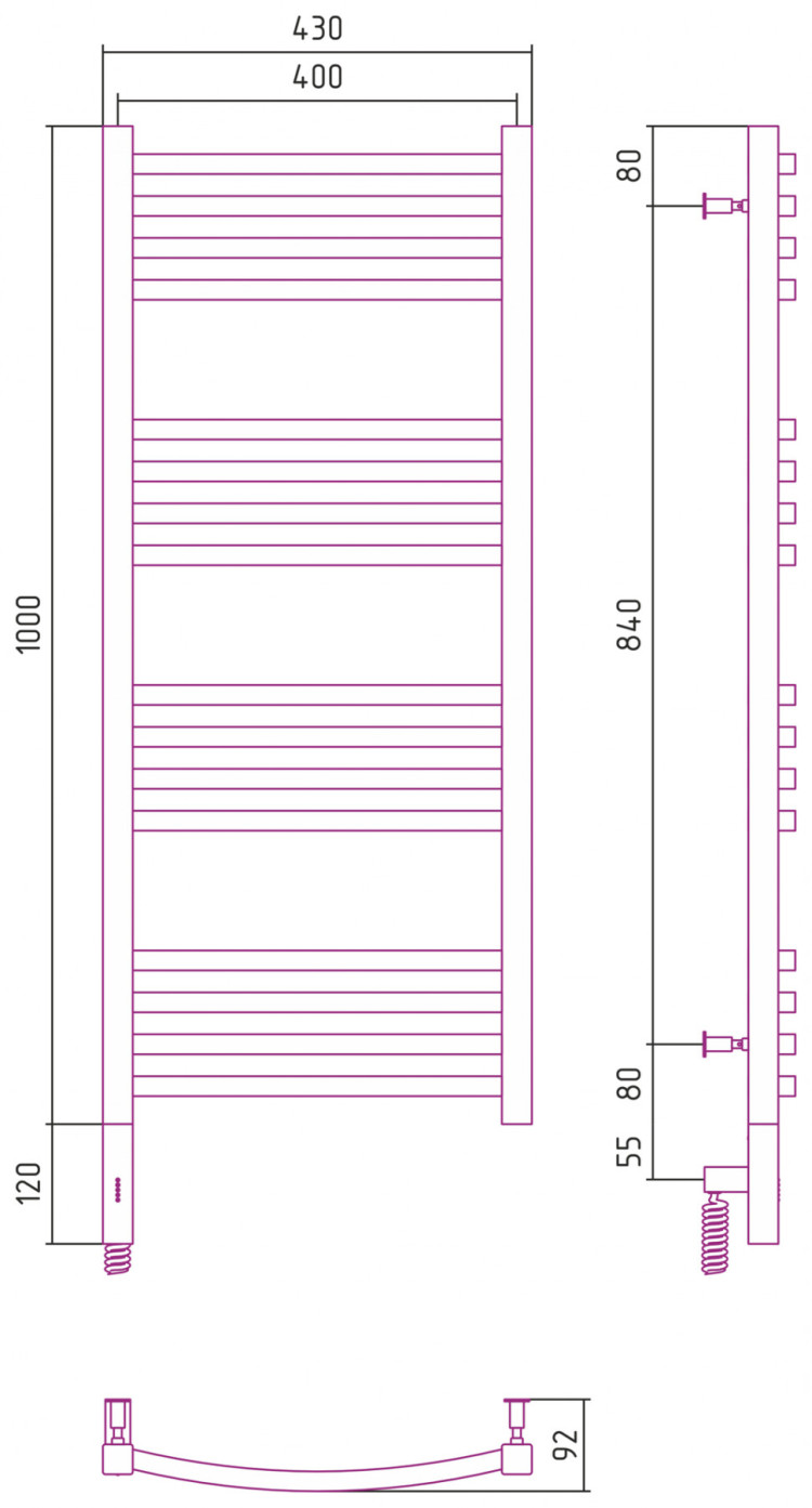 Полотенцесушитель электрический Сунержа Аркус 3.0 1000х400 МЭМ левый Матовое золото