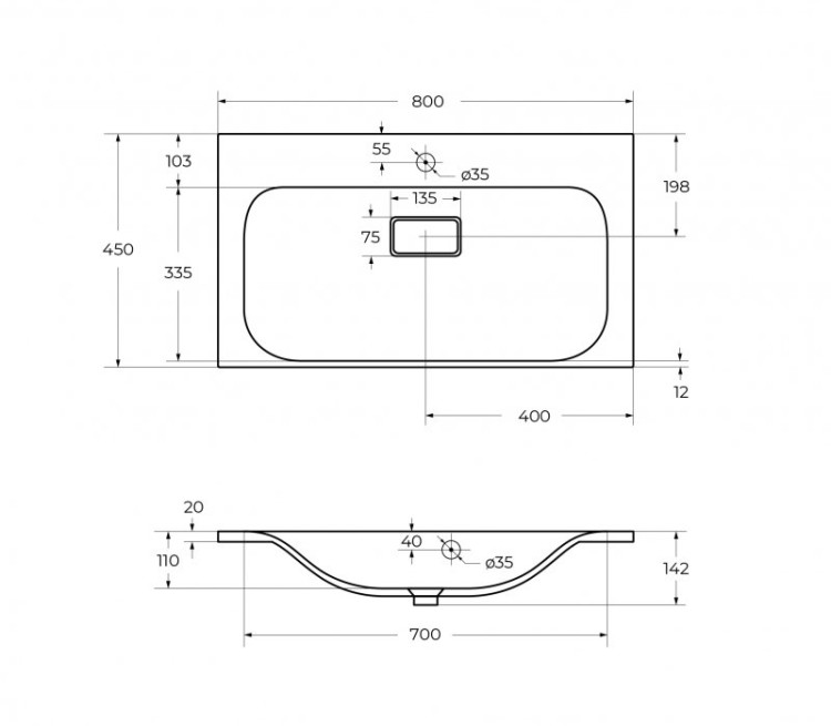 Раковина из литьевого мрамора 800x450x142 BelBagno BB800/450-LV-MR-FT
