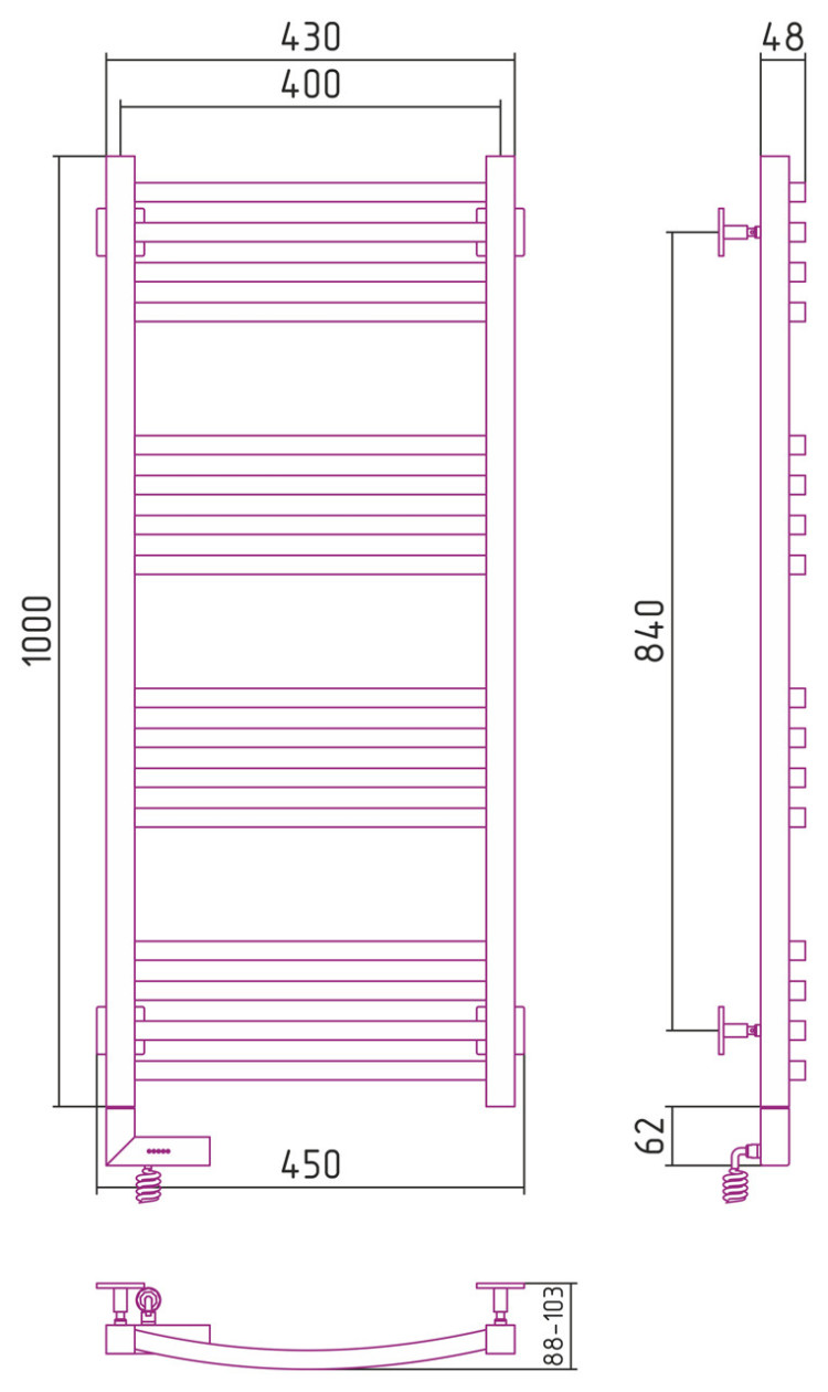 Полотенцесушитель электрический Сунержа Аркус 2.0 1000x400 МЭМ левый Матовая шампань