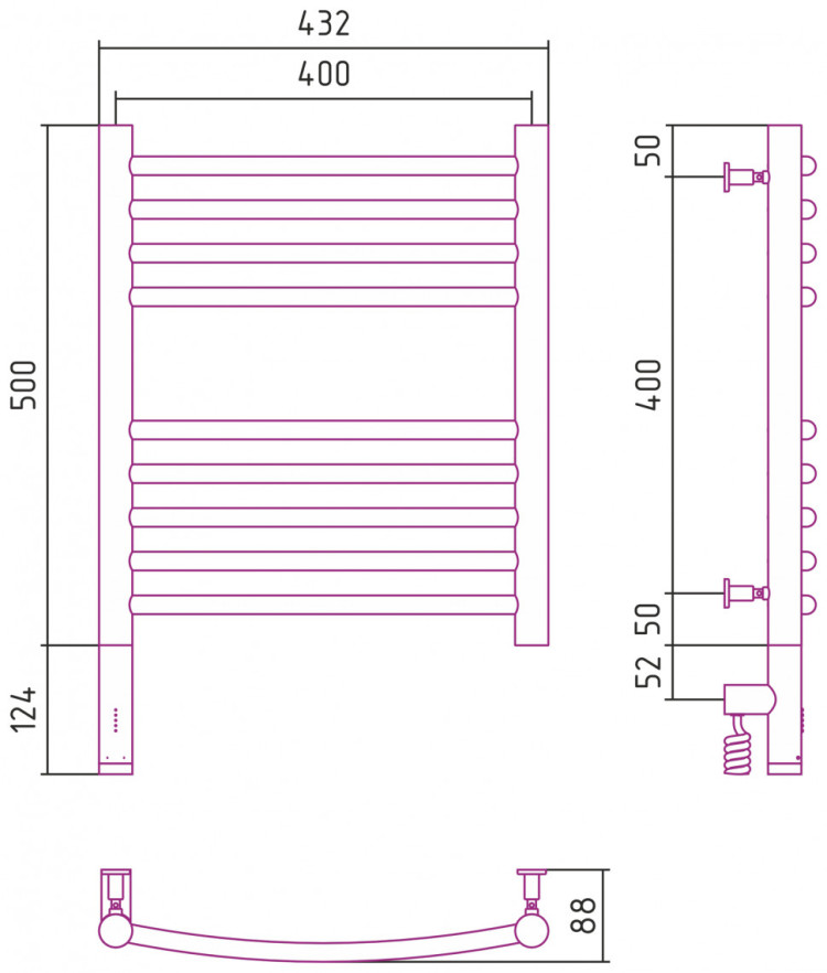 Полотенцесушитель электрический Сунержа Богема 3.0 выгнутая 500х400 МЭМ левый Матовый белый