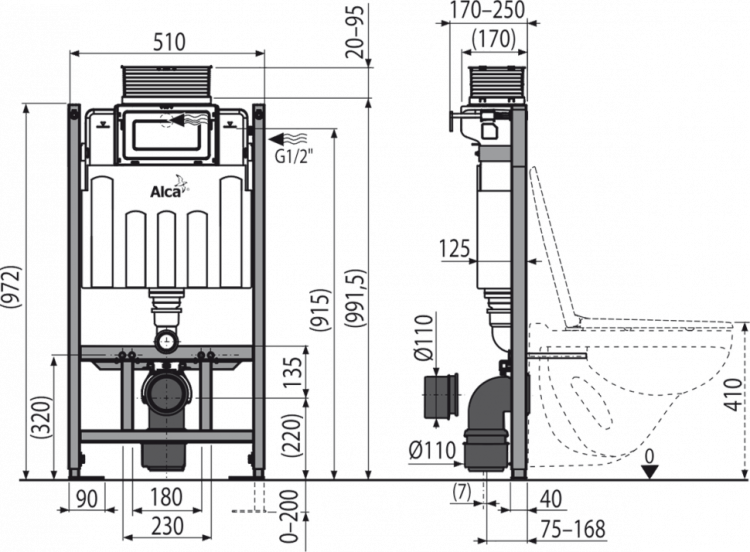 Скрытая система инсталляции для сухой установки (для гипсокартона), управление сверху или спереди Alcadrain AM118/1000 Sádromodul