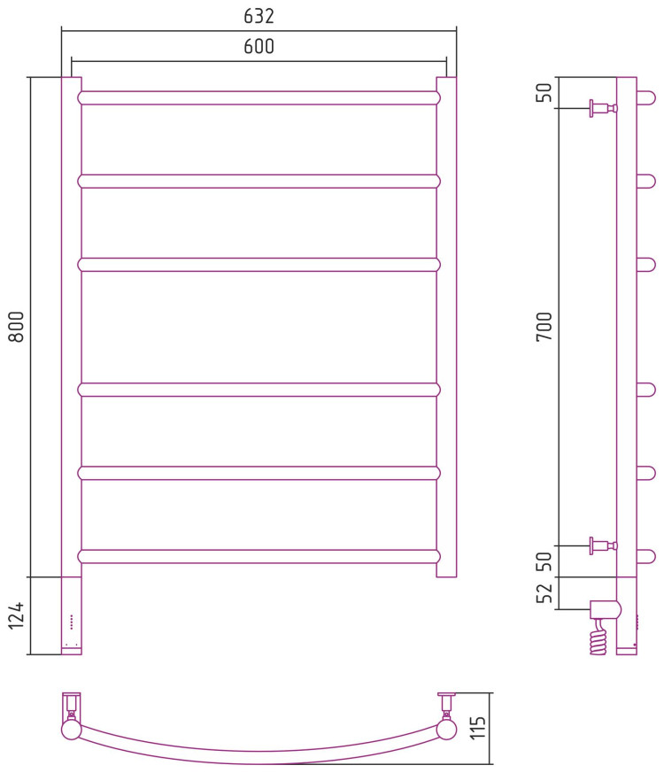 Полотенцесушитель электрический Сунержа Галант 3.0 800х600 МЭМ левый Состаренная бронза