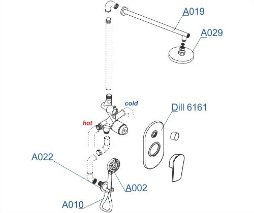 WasserKRAFT A16629 Встраиваемый комплект для душа с верхней душевой насадкой и лейкой