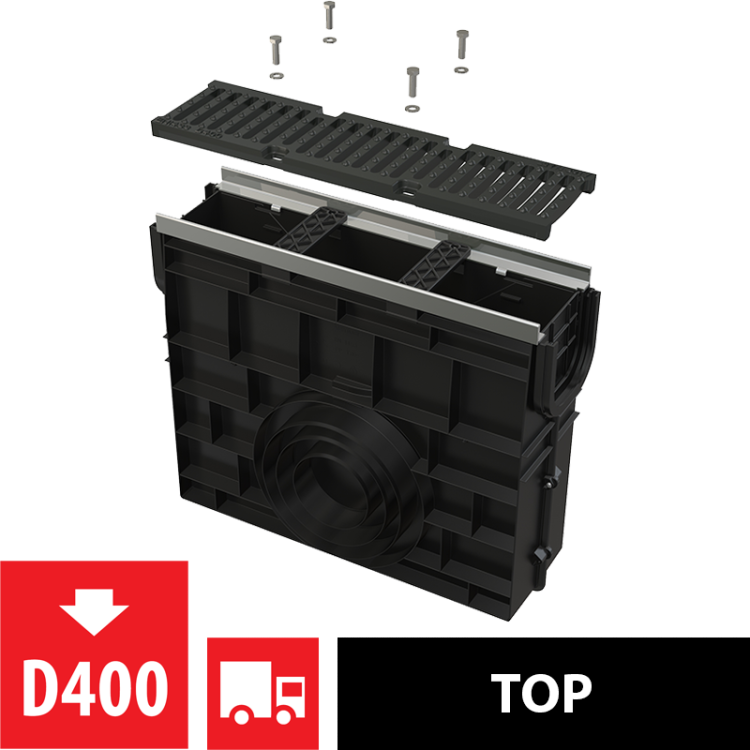 Пескоуловитель для дренажного канала AVZ103 с металлической рамой и чугунной решеткой D400 Alcadrain AVZ103R-R201