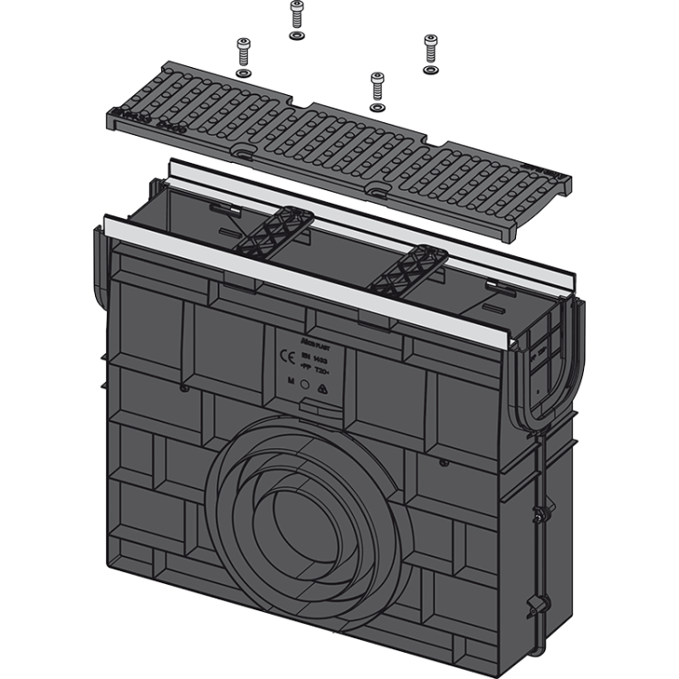 Пескоуловитель для дренажного канала AVZ103 с металлической рамой и чугунной решеткой D400 Alcadrain AVZ103R-R201