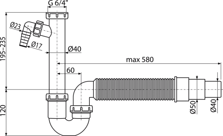Сифон трубчатый с накидной гайкой 6/4