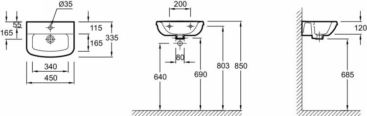 Рукомойник (45 х 33,5 см) с одним отверстием для смесителя. Jacob Delafon PANACHEE1439-00