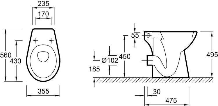 Унитаз увеличенной высоты с горизонтальным выпуском Jacob Delafon ПРОФЕССИОНАЛЬНОЕ ОБОРУДОВАНИЕ E1751-00