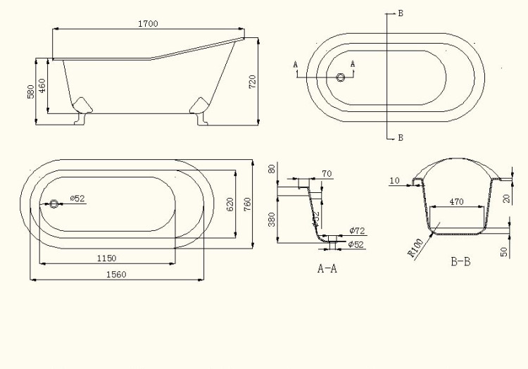 Чугунная ванна Sharking SW-1007А 170x76