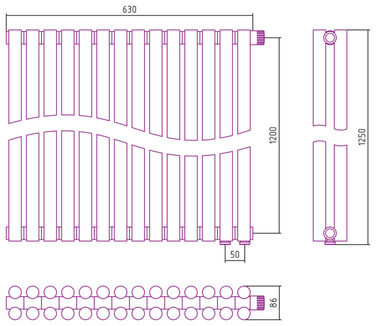 Отопительный радиатор Сунержа Эстет-11 EU50 1200х630 14 секций Матовый белый