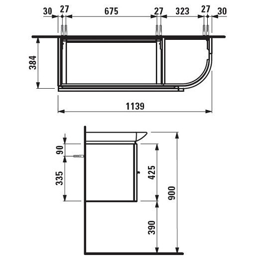 Тумба под раковину Laufen Palace New 120 подвесная 2 ящика 1 дверца