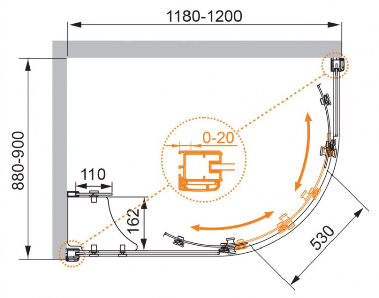 Душевой уголок ANIMA RH-2 Cezares ANIMA-W-RH-2-120/100-C-Cr-L