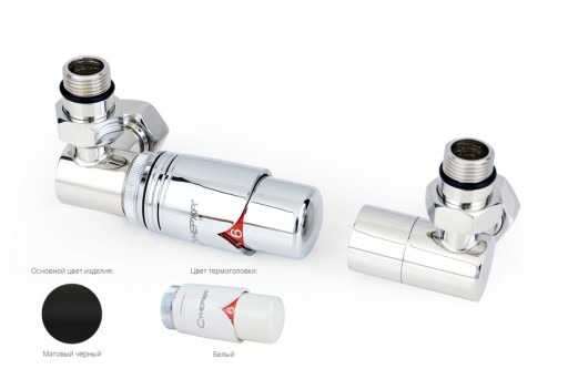 Автоматический терморегулятор Сунержа 3D левый G 1/2&quot; НР х G 3/4&quot; НГ (набор) Матовый чёрный