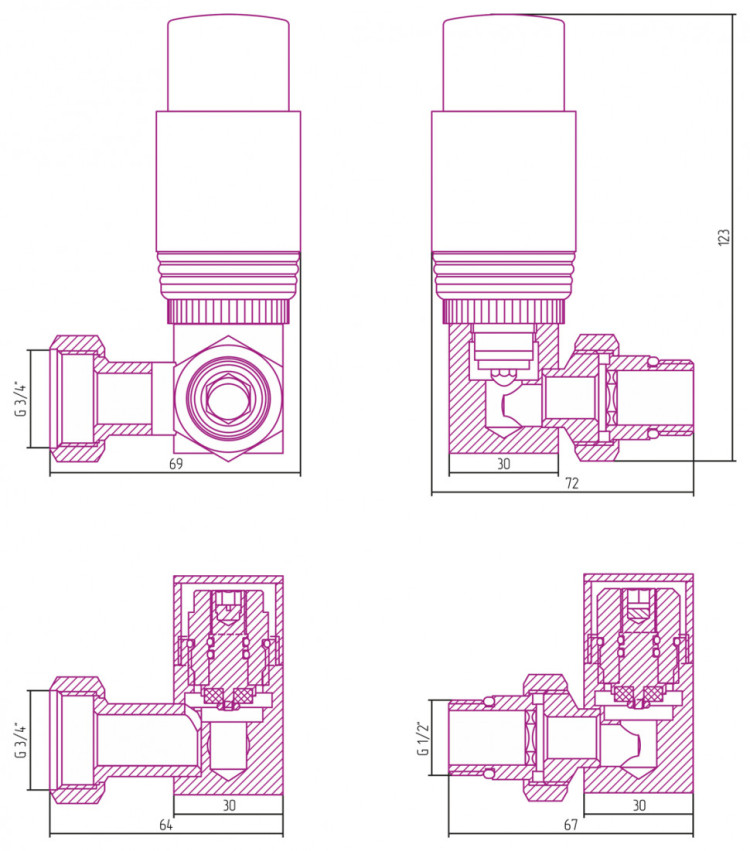 Автоматический терморегулятор Сунержа 3D левый G 1/2
