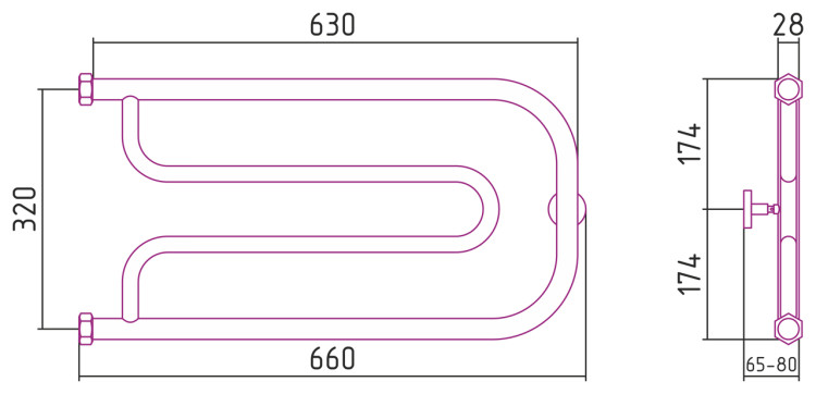 Полотенцесушитель водяной Сунержа Гусли+ 320х650 Тёмный титан муар