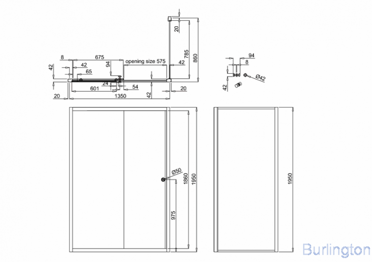 Дверь Arcade 1400mm раздвижная с боковым экраном 900mm, никель [ARC47 + ARC53]