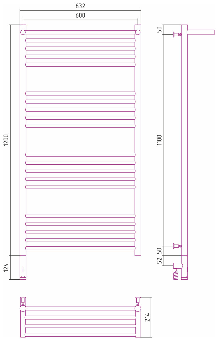 Полотенцесушитель электрический Сунержа Богема с полкой 3.0 1200х600 / МЭМ левый Золото